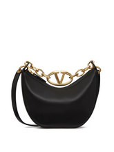 Valentino Garavani Black Leather Mini Hobo Vlogo Shoulder Bag -  Luxury Shoulder Bag for Women -  Valentino Garavani.